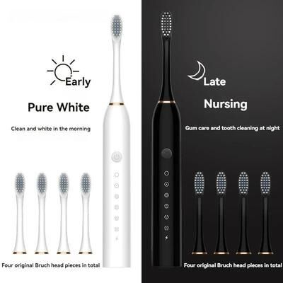 Uplifted Finds Electric Ultrasonic Toothbrush Six Speed Mode USB Charging Waterproof Adult Tooth Cleaner Couple Set black