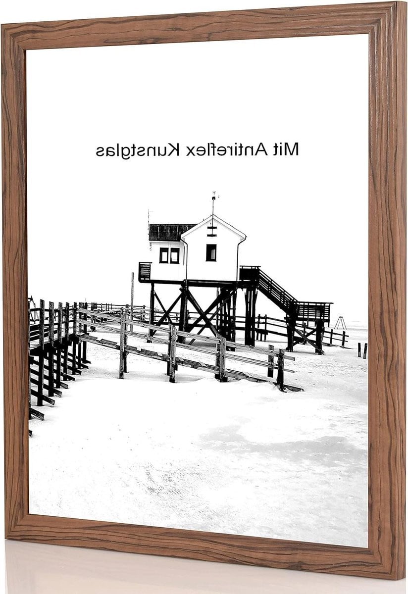 Fotolijst Walnoot met Ontspiegeld Kunstglas - 50 x 50 cm
