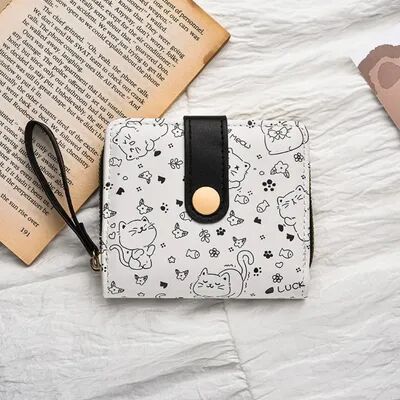 Discount Dollar Deals Cute Printed Cat Coin Purse, Women Girl Fashion Short Wallet, PU Leather ID Card Holder, Lightweight Travel Coin Bag b black