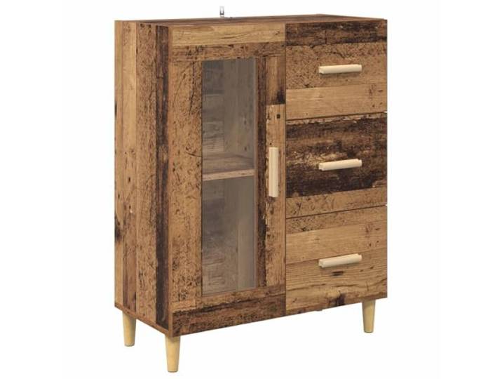 TEKGHUT Sideboard Altholz 69,5 x 34 x 90 cm Holzwerkstoff Transparente Glastüren, polierte Stangengriffe, Schubladen mit kugelgelagerter Unterstützung, Wandmontage, Wohnzimmer,