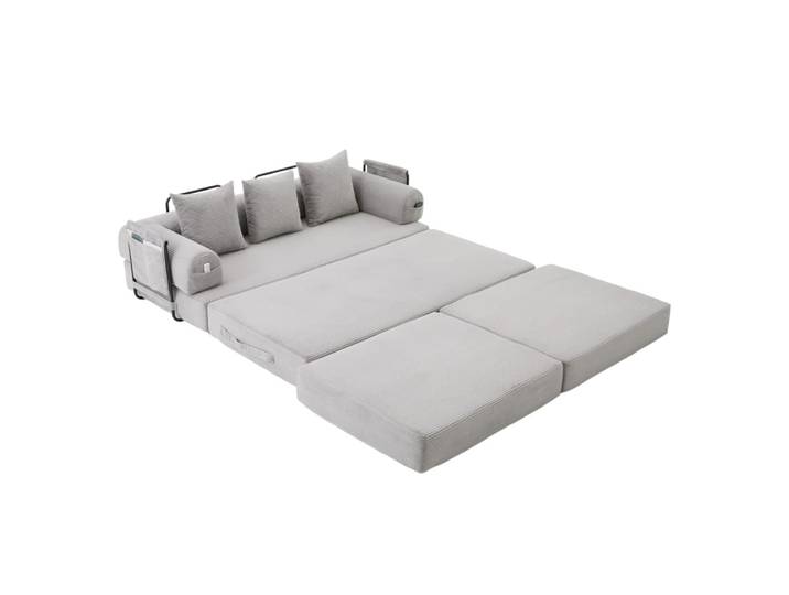 Canapé modulaire en velours gris clair avec tabouret 200x190x67 cm
