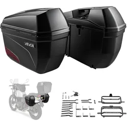 VEVOR Motorrad-Seitenkoffer 2 x 23 L mit Halterungen aus ABS, Schwarze Seitencase mit 3-Stufen-Verriegelung, Roten Reflektoren, Sicherheitsschlössern und Schlüsseln, IPX4-Spritzwasserschutz