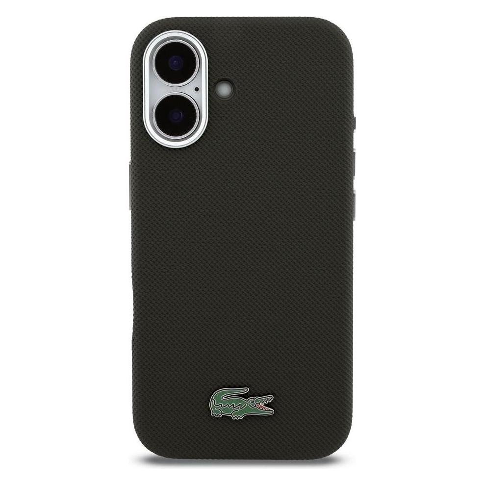 Lacoste PVC Iconic Petit Pique Metal Logo MagSafe Rückseite für iPhone 16 Schwarz (Apple iPhone 16) (LCFCMP16SPLAK)