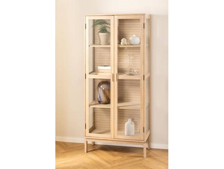 möbelando Glasvitrine >Linley< mit 2 Türen, in Eiche Weiss, MDF - 80x180x40cm (BxHxT)