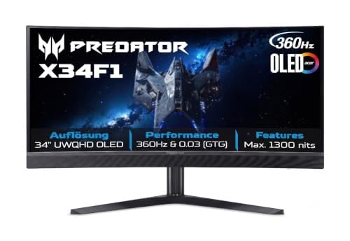 Acer Predator X34F1b 34 inch UltraWide Curved Gaming Monitor 3440x1440 360Hz Zwart