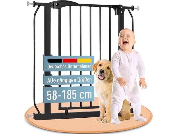 ib style Treppenschutzgitter Berrin - Türschutzgitter für Babys, Ohne Bohren, Klemmgitter für Kleinkinder, Kinder, Hunde, Schwarz, Breite: 165-175 cm