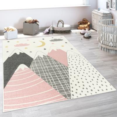 Paco Home Kids Rug with Pastel Mountains dreamy Stars and Moon for Nursery