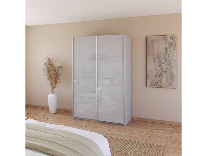 home24 Zweefdeurkast - glas 136cm grijs/zijdegrijs