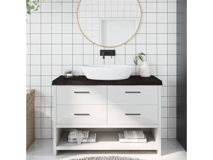 KGTKGTYER Waschtischplatte 120x50x 2-6 cm Eichenholz Massiv Naturkante Zusammenklappbar, Vielseitig nutzbar als Regal, Dunkle Lackierung