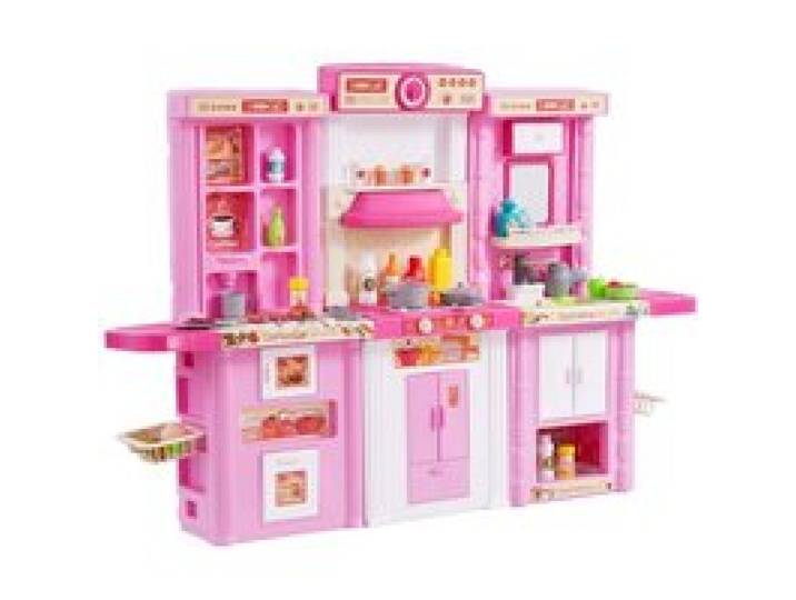 VEVOR Kinderküchen-Spielset, 3-in-1-Kleinkinderküche mit simuliertem Sprühnebel, Geräuschen & Lichtern, Spielküchenset mit 74-teiligem Kochzubehörset für Kinder im Alter von 3–8 Jahren, pink