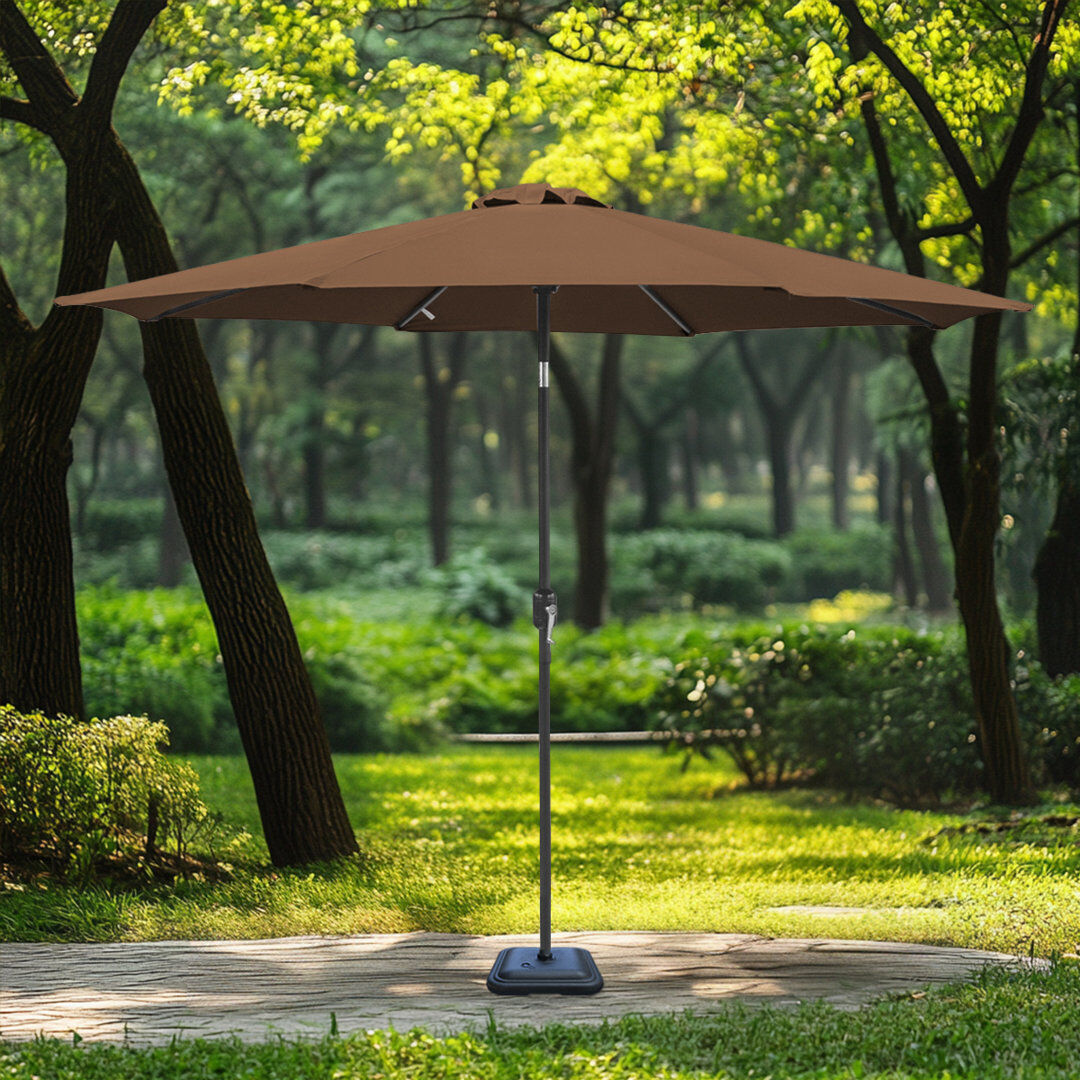 Dakota Fields 2.7M Garden Parasol Outdoor Patio Tilting Umbrella Crank Handle with Base Coffee 240cm H X 270cm W X 270cm D