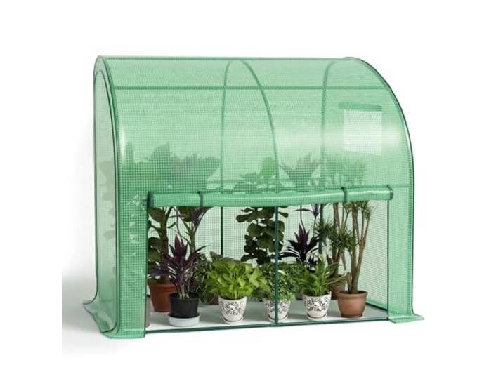 VOUNOT® Serre de Jardin en Toutes Saisons Abri d'hivernage Murale Adossée pour Légumes Plantes Fleurs Serre Adossée avec Bâche PE 135g/m2 pour Balcon Terrasse Jardin 200x100x180cm Vert