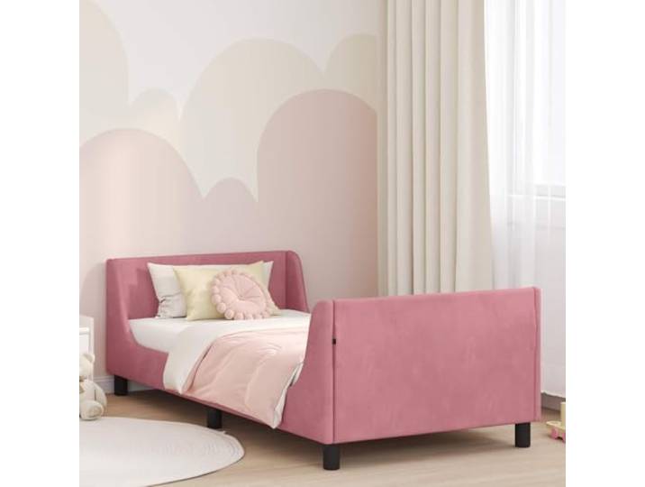 RJPLMFV Bettgestell, Velours, Rosa, 90 x 190 cm, mit Kopfteil Robustes Holzwerkstoff, Lattenrost inklusive, modernes Design, pflegeleicht