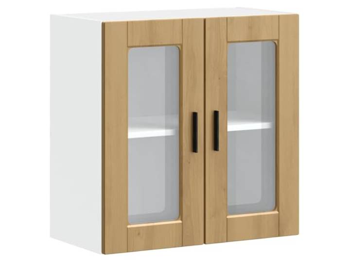 Küchen-Hängeschrank 60 x 31 x 60 cm mit Glastür Holzwerkstoff Artisan-Eiche Holzwerkstoff und Glas, Glastüren für schnellen Überblick, für Küche und Vorratsraum, 75 kg Belastbarkeit, Fächer je