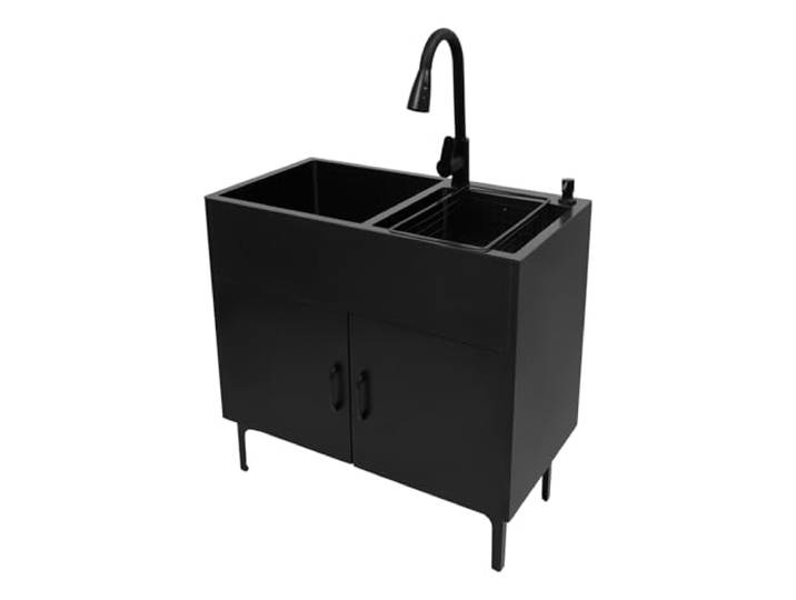 Spülbecken, Küchenspüle Wäschespüle mit Schrank, Spüle mit ausziehbarem Wasserhahn und Schrank, Wasserhahn Freistehend Spüle, Freistehende Küchenspüle für Küchen Restaurants Dessertshops (Schwarz 2)