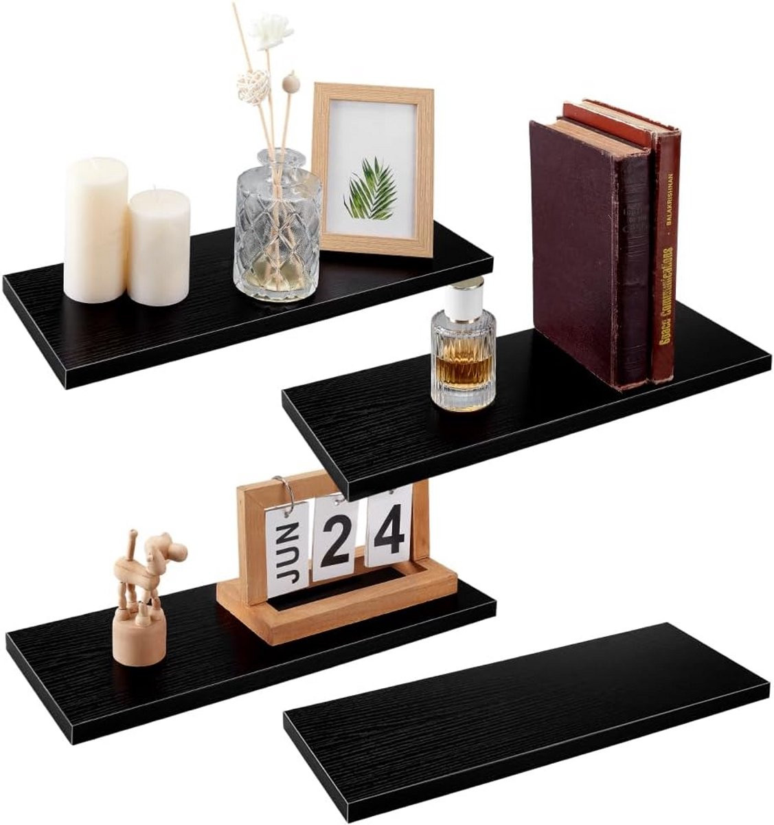 Set van 4 rustieke zwevende wandplanken voor de slaapkamer, woonkamer, keuken of badkamer