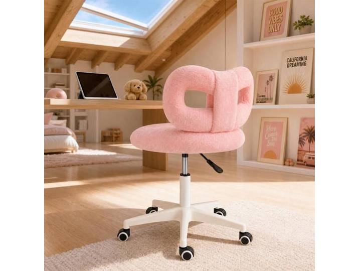 Fauteuil à roulettes pivotantes avec nœud en velours Teddy fauteuil raffiné pour chambre à coucher ou bureau - Rose