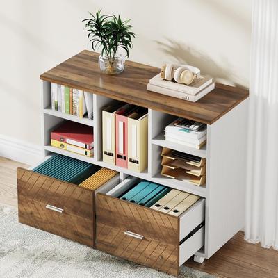 OEM 2-Drawer Wood Mobile File Cabinet Holds Letter Size Files with Shelves, Home Office Printer Stand