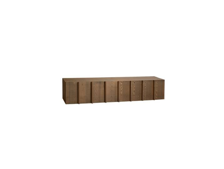 Meuble TV placage de frêne naturel lattes en teinte noisette 196x40cm