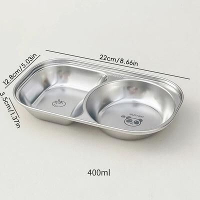 Uplift Picks Stainless Steel Divided Salad Plate Stackable Kids Snack Dessert Plate panda