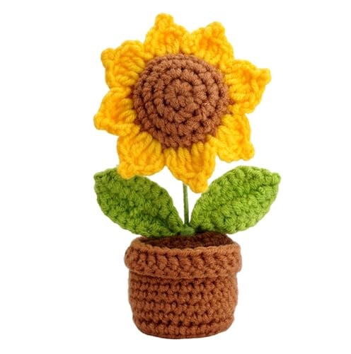 EANAO Handgemaakte gehaakte bloem met bloempot als vrolijke decoratie