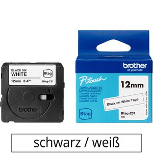 Brother Schriftband Btag-231, 12mm, Länge 4m, schwarz auf weiß