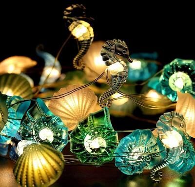 Radiant Roses Ocean Theme Party Decor: 2m 20LED Seashell Starfish String Lights Mermaid Birthday, Baby Shower Fairy Light Favor 2m 20led Style C