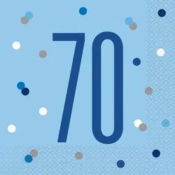 16 Servietten blau & silber Zahl 70