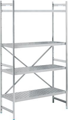 Regalsystem, Grundregal, Edelstahl, gelochter Boden, H 2000 x B 1200 x T 500 mm