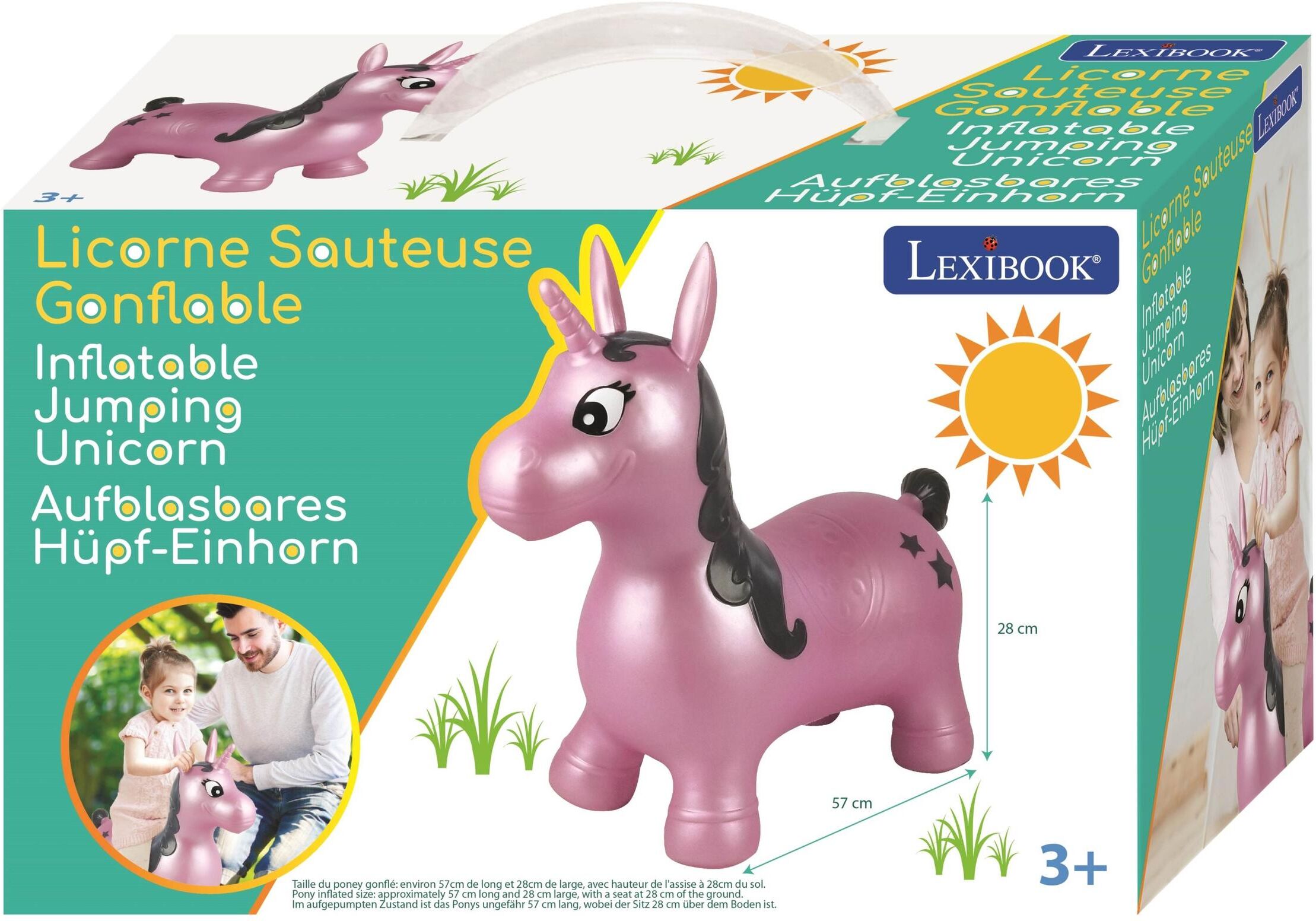Hüpftier LEXIBOOK "Einhorn 50 cm", Baby, rosa, Kunststoff, Hüpfspielzeug Hüpftier, Schnell aufzublasen mit der mitgelieferten Handpumpe rosa Einheitsgröße