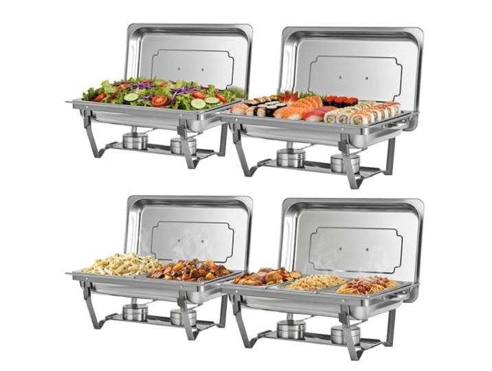 Chafing Dishes für Buffet 9 QT 4er Pack 7 Behälter, [Behälter in verschiedenen Größen] Catering-Chafing-Dish mit Deckeln, Behältern und Brennstoffhaltern – Buffet-Wärmer [Robust und langlebig] für Par