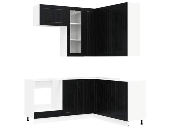 Favemtsl Küchenzeile 8-TLG Lucca Einbauküche Schwarz Holzwerkstoff Moderne 8-teilige Eckküche für die Küche mit flexiblen Stellmöglichkeiten und praktischem Stauraum für Küchenhelfer.