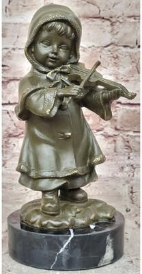Bronzhaus Bronze Child Violinist Sculpture – Young Girl Playing Fiddle Figurine