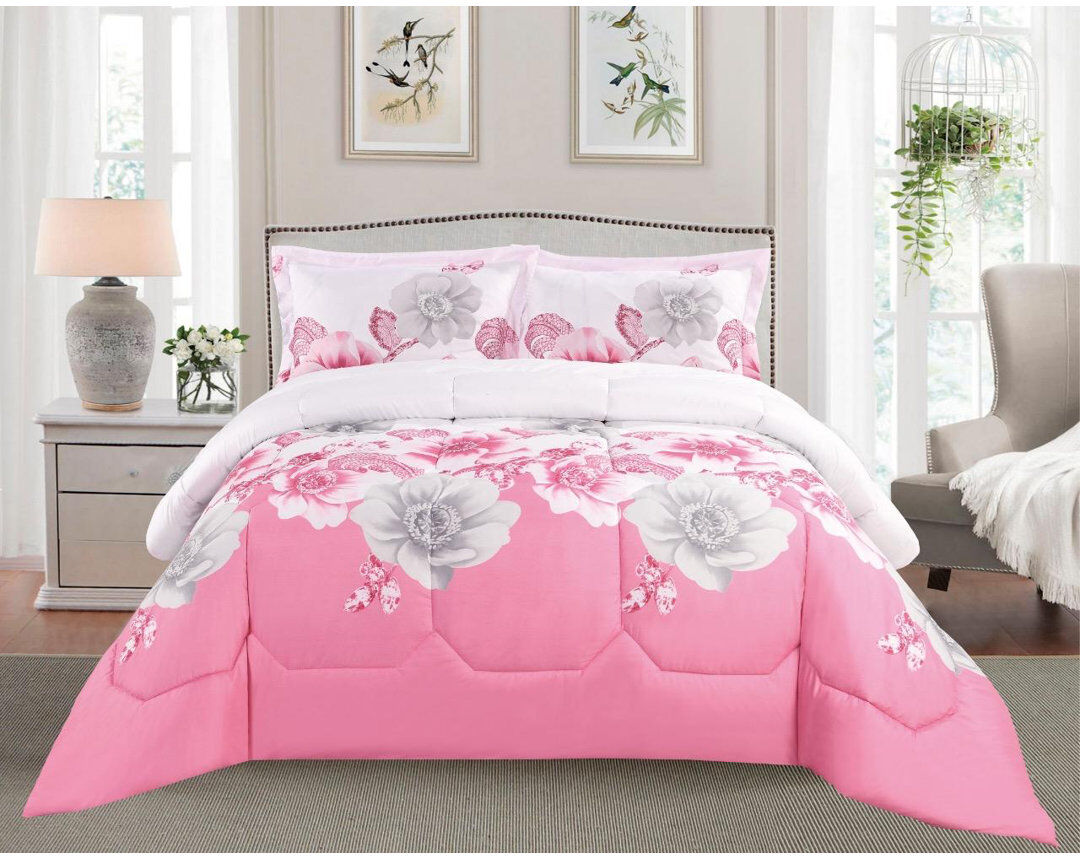 Bloomsbury Market Trendy Printed Bedspread Set with Matching Pillow Shams All Season Bedding Pink Super King Bedspread