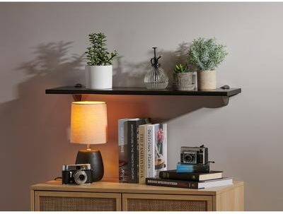 Wallscapes Black Wood Wall Shelf Classic Display with Pewter Pelican Brackets