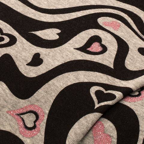 Sweatstoff "Herzen", grau/rosa
