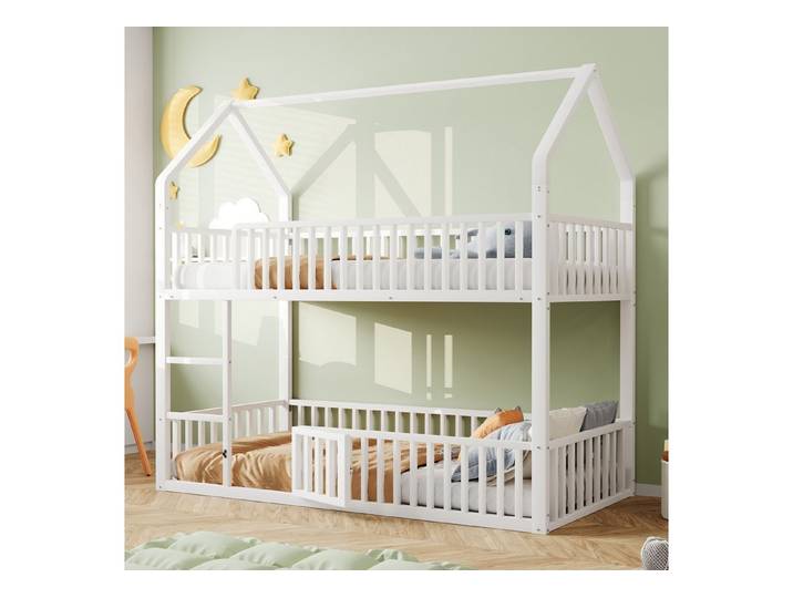 OKWISH Etagenbett Kinderbett (mit Treppe, Unterbett mit Tür & Hochbett-Design, 90x200 cm), ohne Matratze