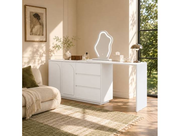 Coiffeuse blanche avec miroir led 140x40x75 cm