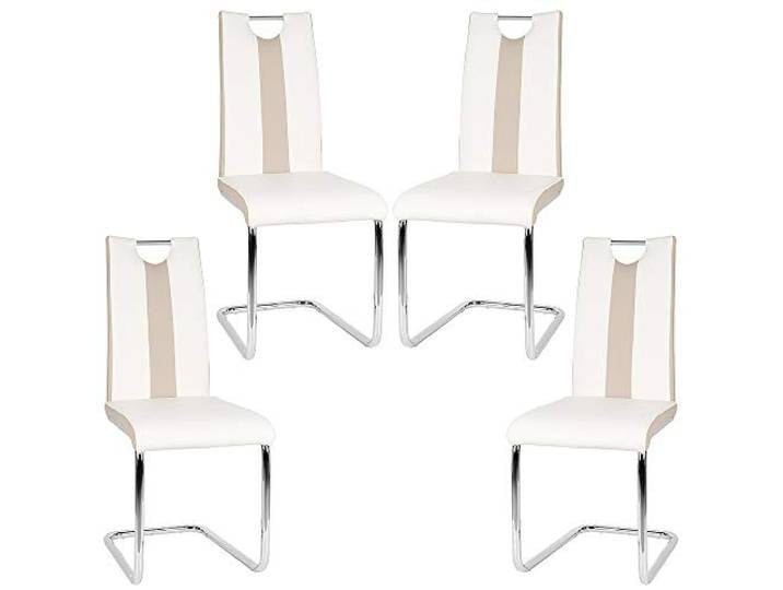 Flyelf Freischwinger Stuhl Vegas 4er Set Esszimmerstühle für Küche/Esszimmer/Büro (Beige - Weiß, 4)