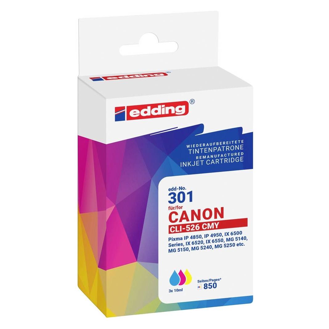 Edding EDD-301 cyan, magenta, gelb Druckerpatronen kompatibel zu Canon CLI-526 C/M/Y, 3er-Set (C, M, Y) (18-301/18-301-01)