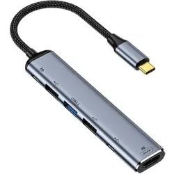 PowerGuard 6-in-1 USB-C Hub Multiport Adapter (USB-C, 6 Ports), Dockingstation + USB Hub, Grau