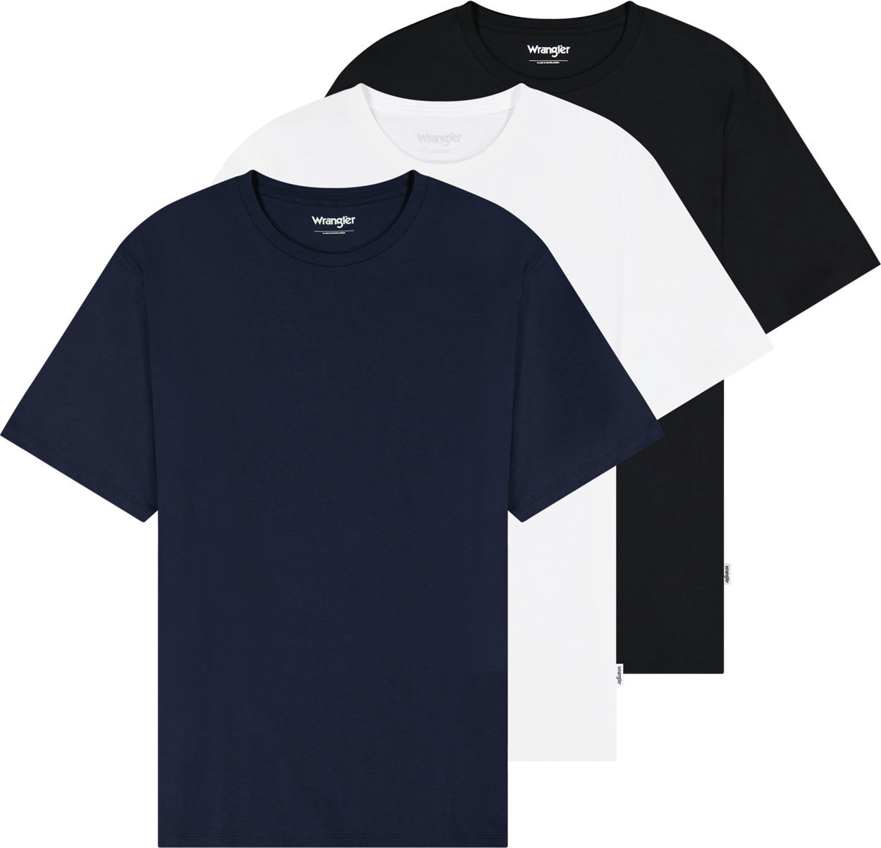 T-Shirt WRANGLER "3 PACK T EE", Herren, Gr. 4XL, weiss (weiß navy schwarz), Jersey, Obermaterial: 100% Baumwolle, unifarben, regular fit taillenbedeckt, Rundhals, Shirts T-Shirt weiß navy schwarz 4XL