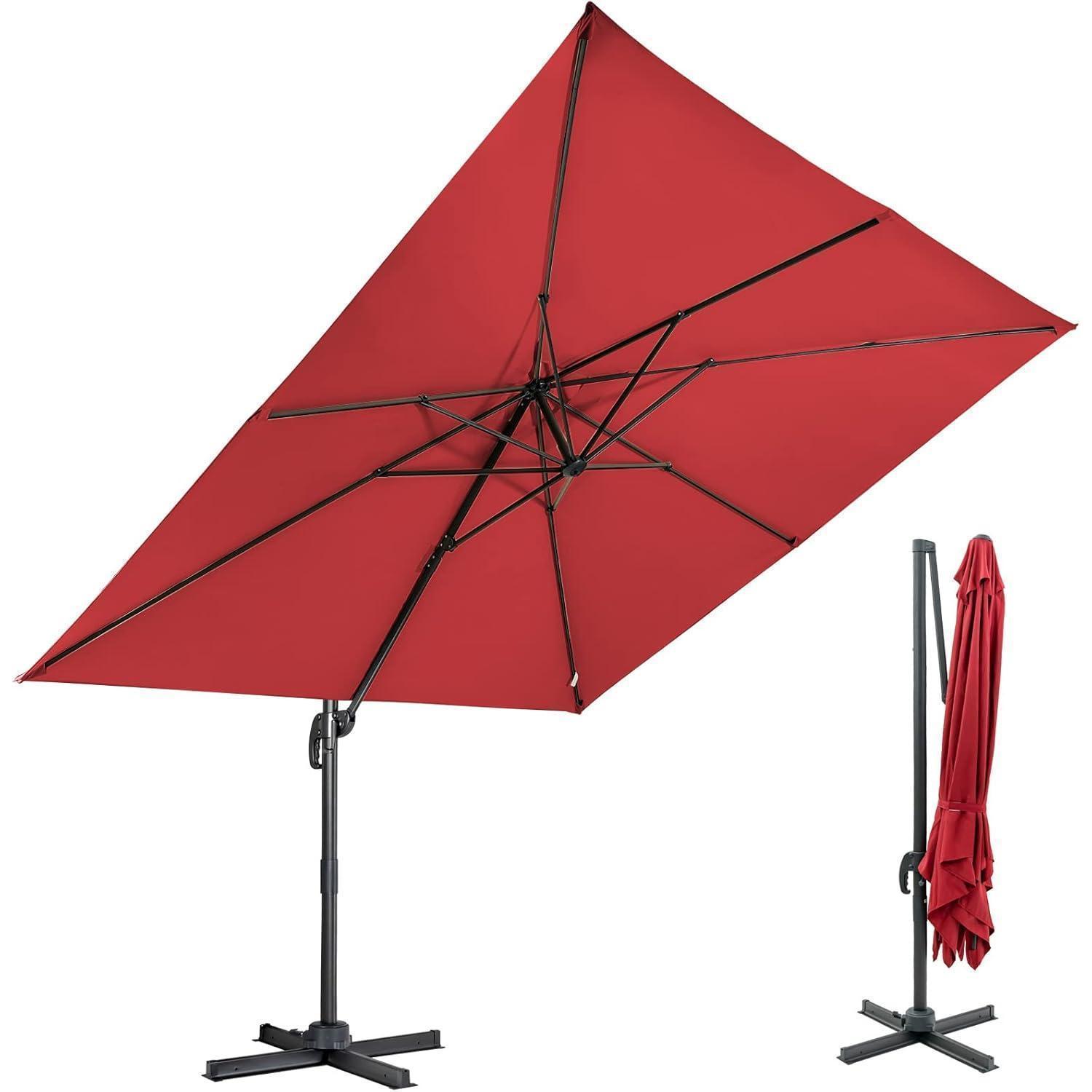 Ampelschirm Ø300cm Weinrot mit Kurbel & Kreuzbasis, UV-Schutz, Wasserabweisend