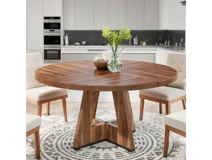 Estiliza Runder Esstisch, Küchentisch, Hölzern Esszimmer Tisch, 120 cm Esszimmertische für 4 Personen, Bauernhaus Esstisch für Wohnzimmer, Rustikales Braun