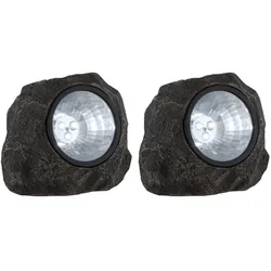 2er Set Stein Design LED Solar Lampe Deko Leuchte IP44 Beleuchtung grau