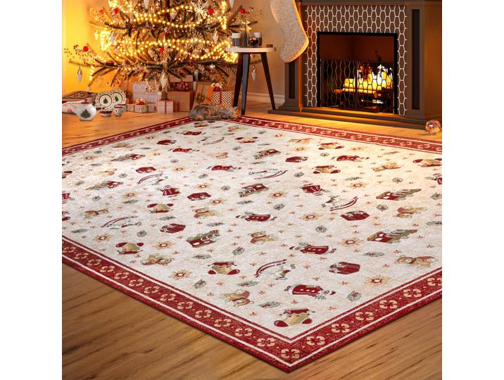 Teppich VILLEROY & BOCH Nostalgic Shine Toy's Delight, eckig, rund und Läufer , rot (rot,multifarben), B:160cm H:6mm L:230cm, Baumwolle, Viskose, Teppiche, Teppich, Weihnachten, Wohnzimmer, Flur, Geschenk, Toys Delight, Dekoration