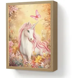 NACHTTISCHLAMPE MIT AKKU Einhorn - Blumen - Schmetterling - Rosa 30x40 cm