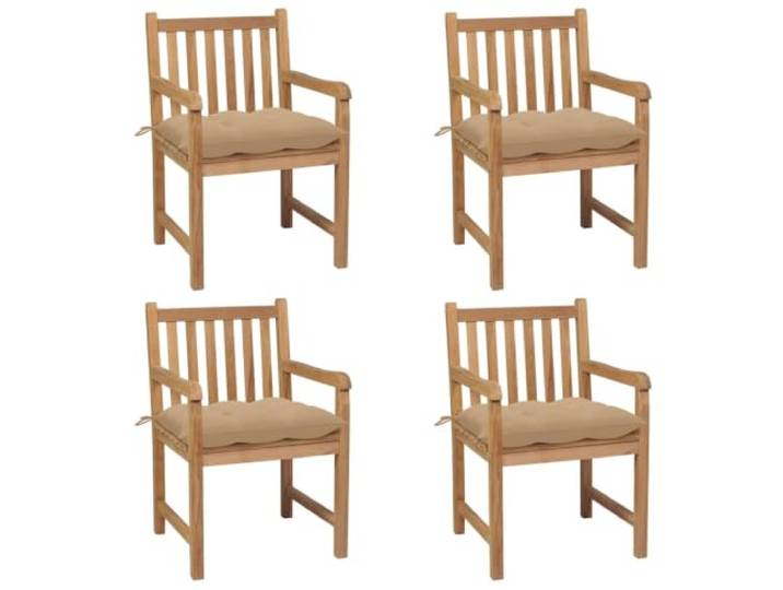 KUTYWEXFM Gartenstühle 4er Set mit Beigen Kissen Teakholz Robuste Sitzgruppe aus feingeschliffenem Holz für Terrasse, Veranda und gemütliche Sitzecken im Außenbereich.