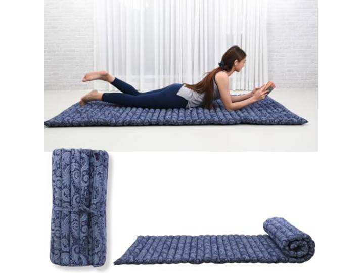 Leewadee Thai Rollmatte 190 x 70 cm Kapok fest Atmungsaktive Faltmatratze für Schlafen, Yoga, Meditation & Massage. Auf Reisen, beim Camping, im Auto oder als Gästebett