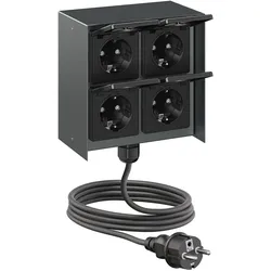 ledscom.de Außensteckdose 4-fach STEDDA und 2m Kabel, IP44, Edelstahl anthrazit quadratisch, Steckdosen für Garten, Terrasse und Außenbereich